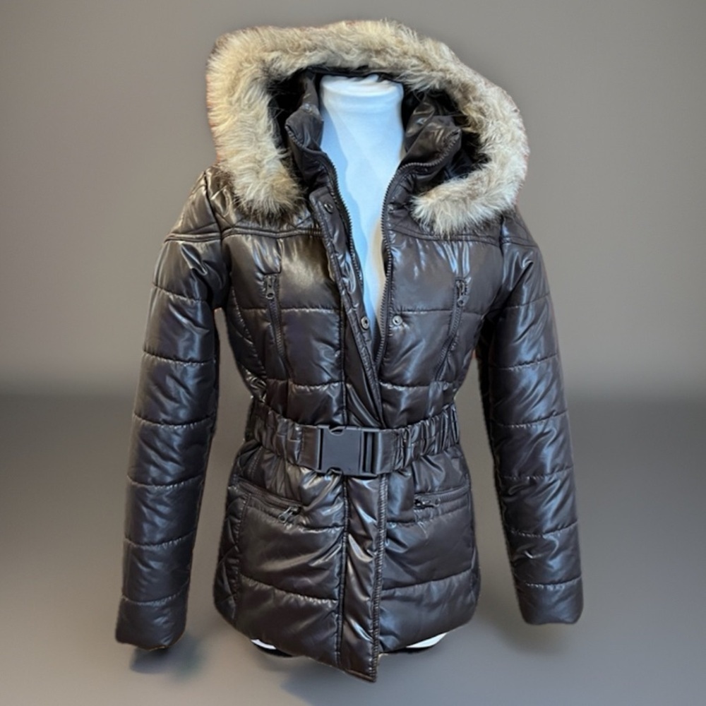 Faux Fur Brown Puffer Hoodie Jacket Coat
